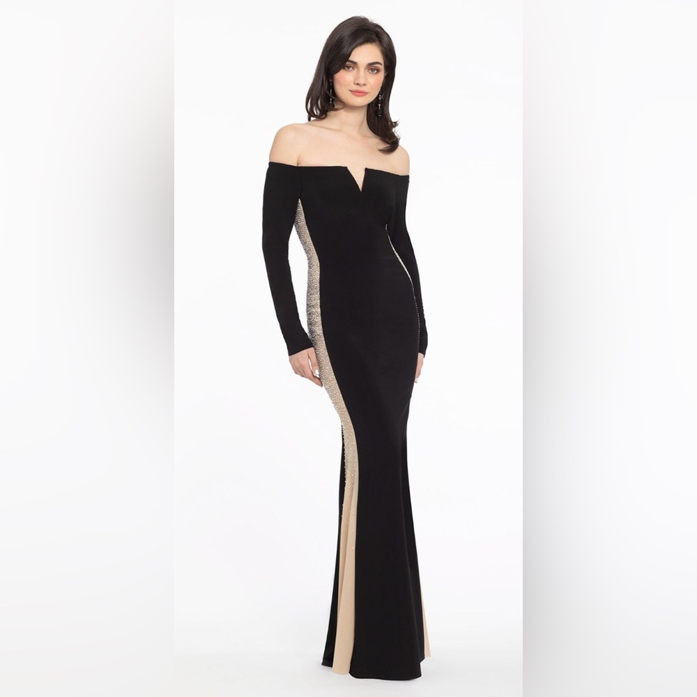XSCAPE evening gown crystal embellishment long black dress size 0 prom wedding